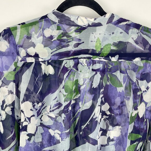 Alfani Top Blouse Size 4 Multicolor Floral See Through 3/4 Sleeve Polyester - Picture 7 of 9